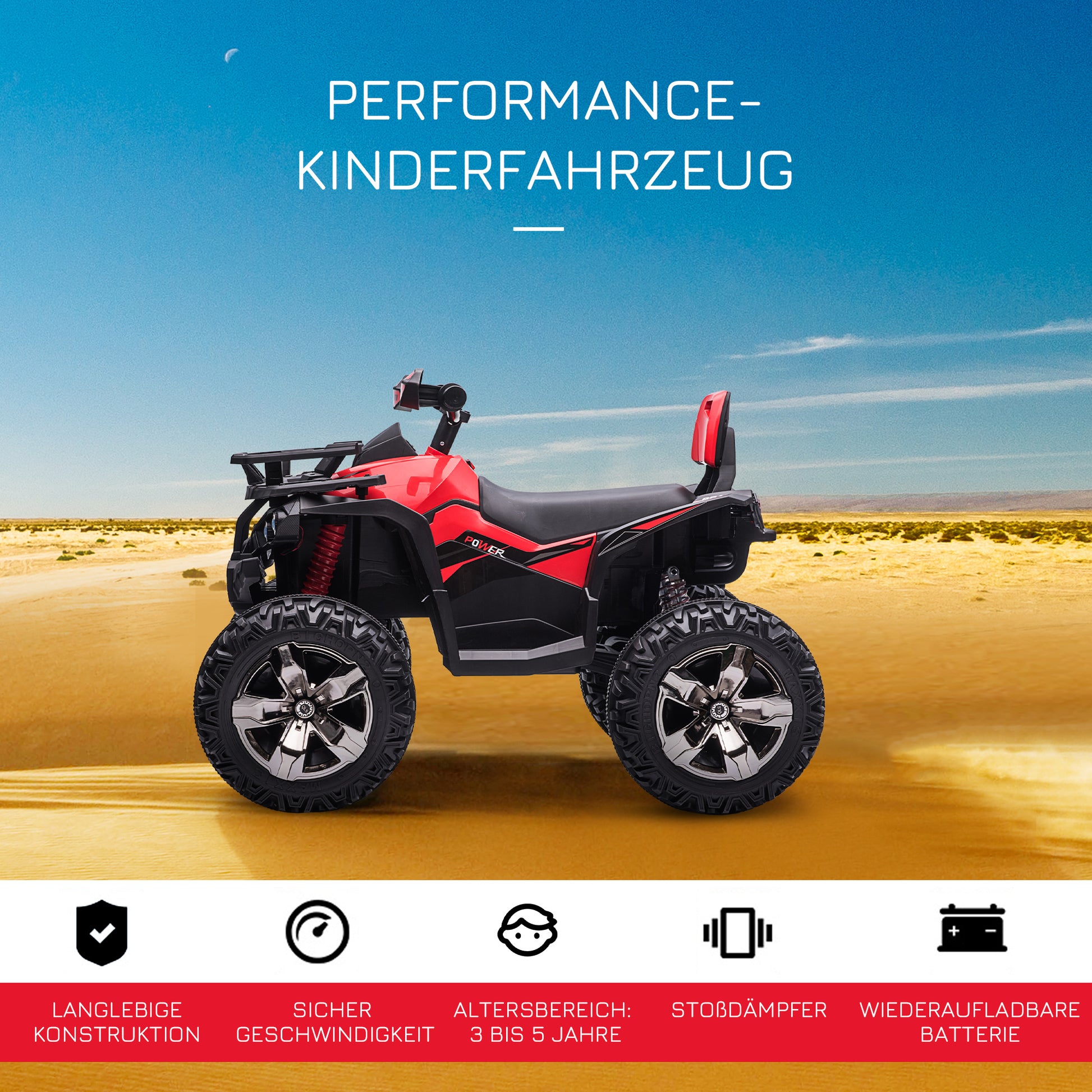 HOMCOM Elektro-Kinderquad, 3-8 km/h, 45 Min. Betriebszeit, LED-Scheinwerfer, Musikplayer mit USB, für Kinder 3 bis 5 Jahre