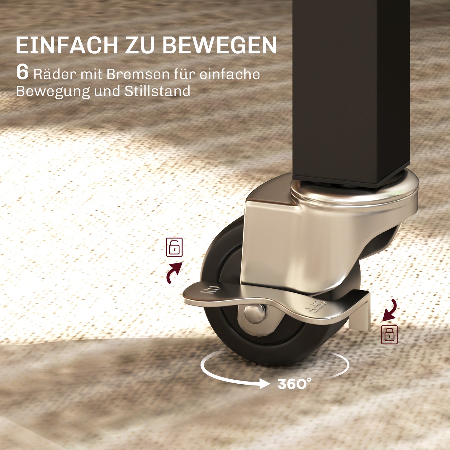 HOMCOM Klappbarer Esstisch, für bis zu 6 Personen geeignet, mit 6 Rollen und Bremsen, für kleine Räume, Braun