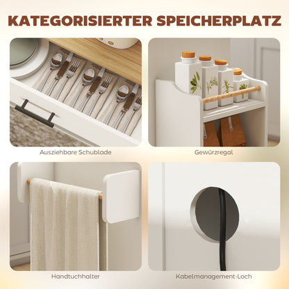 HOMCOM Kücheninsel, Küchenwagen auf Rollen, mit abklappbarer Arbeitsplatte, Schublade, Ablage, 120 x 68 x 85 cm, Weiß