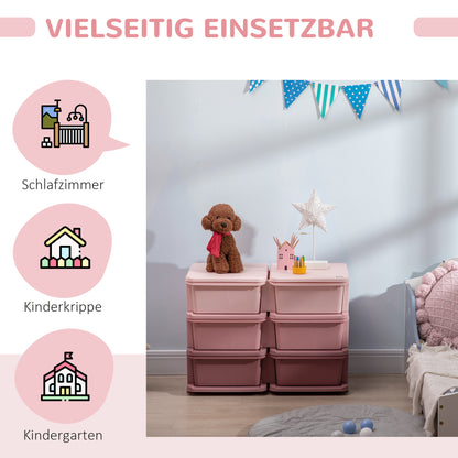 HOMCOM Aufbewahrungsbox für Kinder, Kinder-Aufbewahrungsbox, 3 Schubladen, Rosa