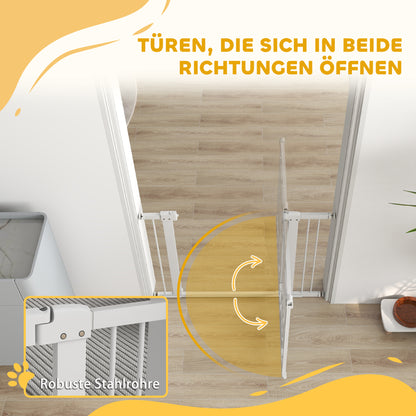 PawHut Haustiertor, 77 cm Treppengatter, verstellbar Breite 76-104 cm, mit Katzentür, für Treppen och Türöffnungen, Weiß