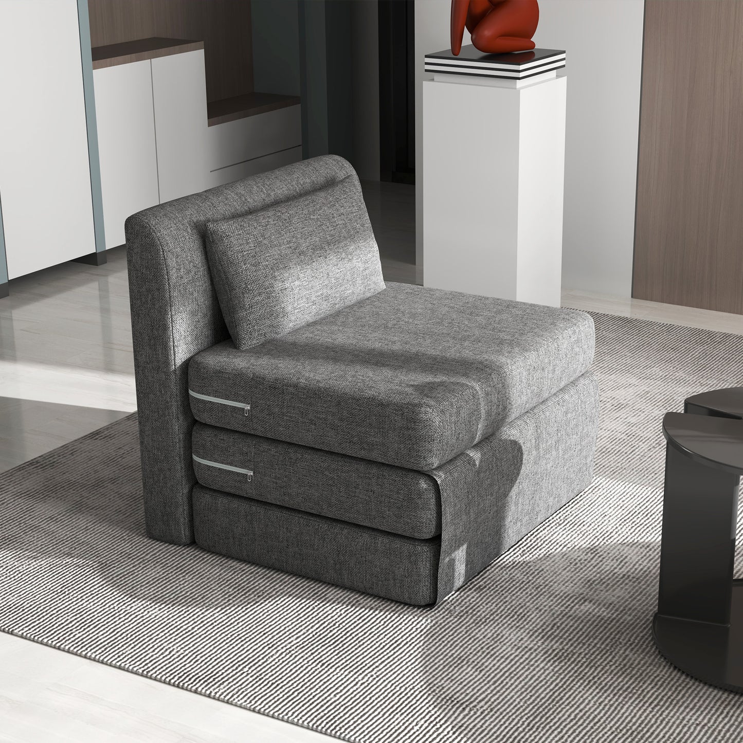 HOMCOM Schlafsessel, Gästematratze, 3-fach faltbar, kompakt, Metallrahmen, 80x75x74 cm, Grau