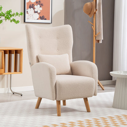 HOMCOM Akzentstuhl, Polstersessel mit Plüschbezug, Schaumstoffkissen, Ohrensessel, Beige