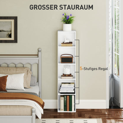 HOMCOM Bücherregal, 5 Fächer, verstellbare Regale, Holz, 30 x 24 x 133,5 cm, Weiß