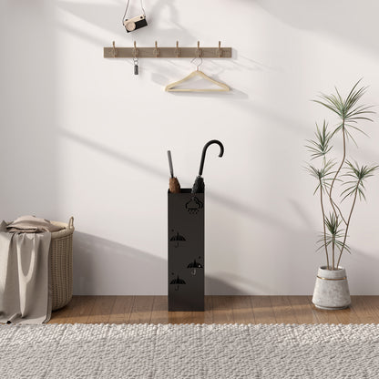 HOMCOM Schirmständer aus Metall, 4 Haken, Wolken- und Schirmmuster, Tropfblech, Schwarz