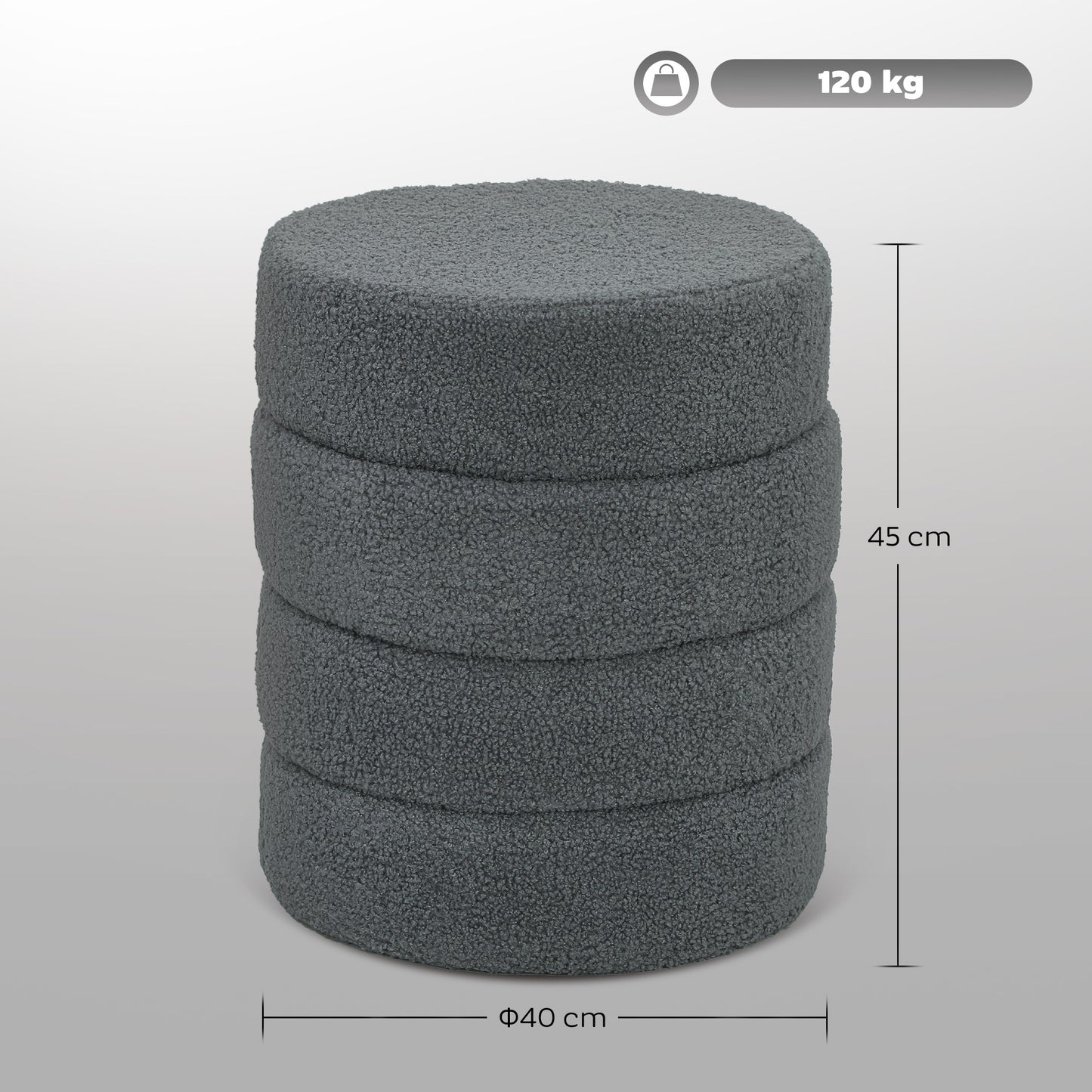 HOMCOM Hocker, rund, Teddyfleece, bis 120kg, Φ40x45H cm, Dunkelgrau