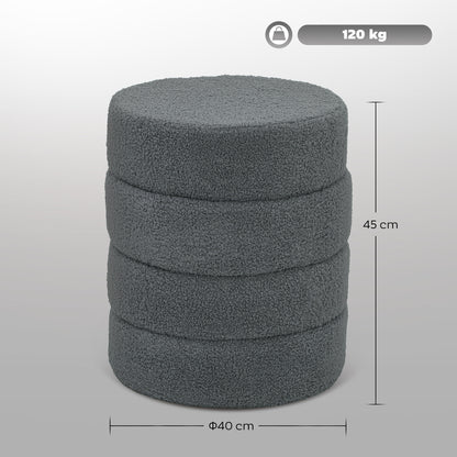 HOMCOM Hocker, rund, Teddyfleece, bis 120kg, Φ40x45H cm, Dunkelgrau
