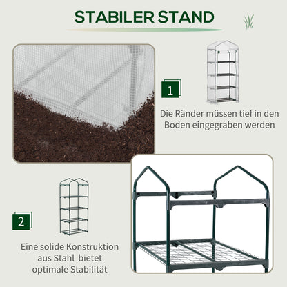 Outsunny Folien-Gewächshaus, Treibhaus, Mini-Gewächshaus, Pflanzenhaus, Frühbeet, 4 Regalfächer, 70 x 50 x 160 cm, Weiß