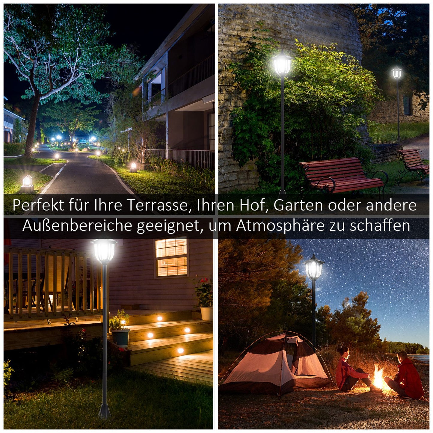 Outsunny Solar LED Gartenlaterne, Laterne aus Kunststoff, Außenleuchte für Innen and Außen 177 cm hoch, Gartenleuchte, 30/60 Lumen, für Garten Balkon Deko Schwarz