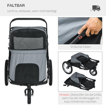 PawHut Hundebuggy, faltbar, aufklappbar, Liegekissen, Stahlrahmen, Grau/Schwarz