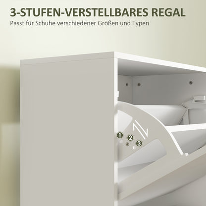 HOMCOM Schuhschrank, 3 Schubladen, für bis zu 12 Paar Schuhe, Spanplatte, Weiß
