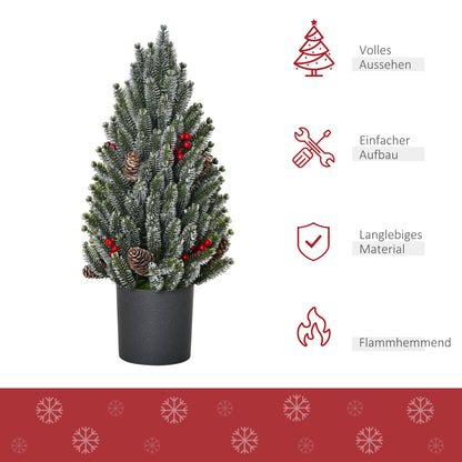 HOMCOM Mini Weihnachtsbaum mit Tannenzapfen, roten Beeren und Übertop 50 cm hoch, Mehrfarbig