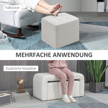 HOMCOM Fußhocker-Set Fußhocker 3-teilig, Knopfheftung, 89 cm x 42,5 cm x 45 cm, Creme