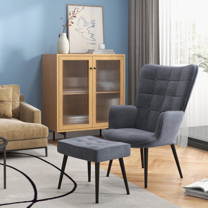 HOMCOM Sessel mit Ottomane, bis 120 kg. Knopfheftung, Dunkelgrau