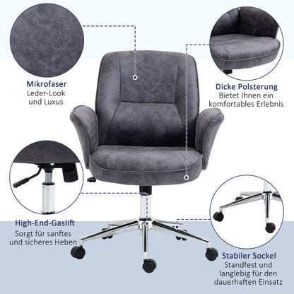 Vinsetto Bürostuhl, Schreibtischstuhl, höhenverstellbar, Wippfunktion, drehbar, Stahl, dunkelgrau, 67 x 69 x 102cm