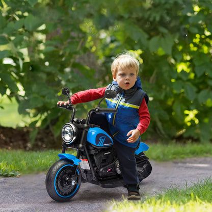 HOMCOM Elektrisches Kindermotorrad, Elektrisches Kinderfahrzeug, mit Scheinwerfer, 3 km/h, Blau + Schwarz