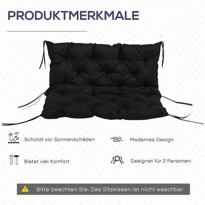 Outsunny 3 Sitzer Bankauflage 100x98x8 cm Bankkissen mit Bändern, Bankpolster für Gartenmöbel Hollywoodschaukel, Schwarz