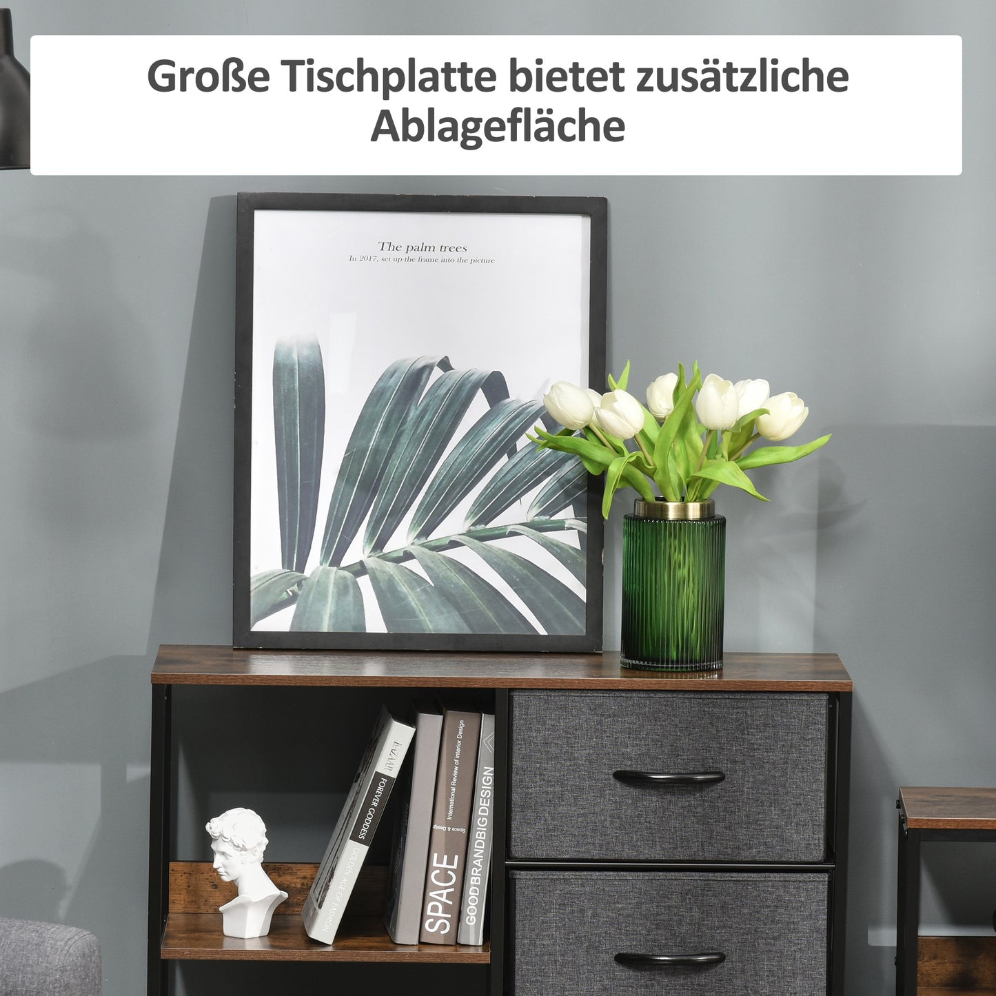 HOMCOM Aufbewahrungs-Kommode, 3 Stoffschubladen, Regale, Metallrahmen, Braun+Grau