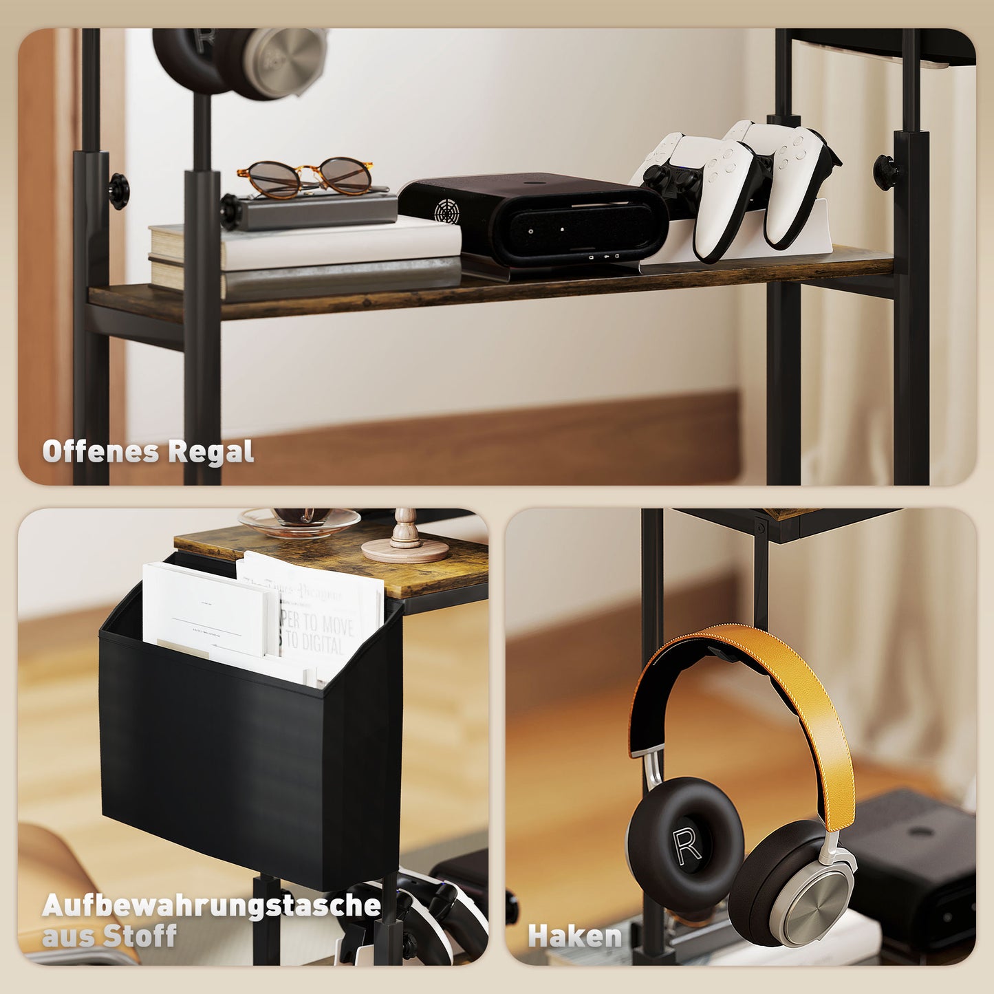 HOMCOM Höhenverstellbares Stehpult mit neigbarer Tischplatte, Rädern, Aufbewahrungsregal, zum Schreiben, Lesen, Zeichnen, Braun