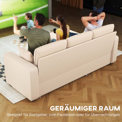 HOMCOM Verstellbares Bettsofa, L-förmiges Gästesofa mit Bettfunktion, Stauraum, Kissen, für Wohnzimmer, Gästezimmer, Beige