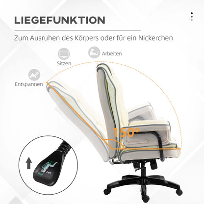 Vinsetto Ergonomischer Bürostuhl, extra gepolstert, Liegefunktion, Kunstleder, 76x80x118-124 cm, Creme
