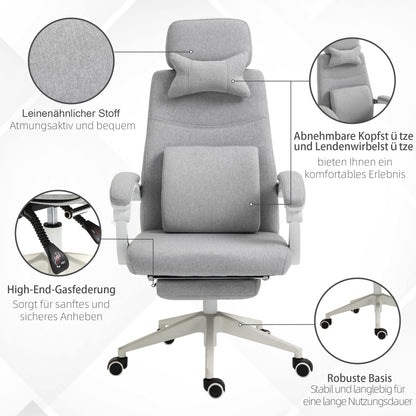 Vinsetto Bürostuhl, Ergonomischer Schreibtischstuhl mit Kopfkissen, Lendenkissen, höhenverstellbar Gamingstuhl mit Fußstütze, hoher Rückenlehne, Grau 62 x 68 x 117-127 cm