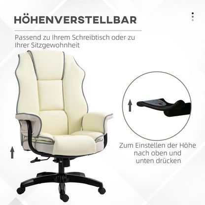 Vinsetto Ergonomischer Bürostuhl, extra gepolstert, Liegefunktion, Kunstleder, 76x80x118-124 cm, Creme