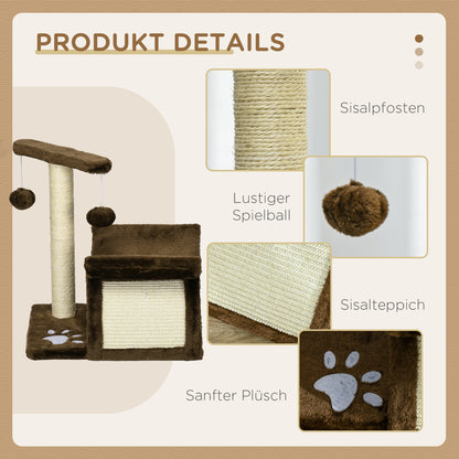 PawHut Kratzbaum liten Katzenkratzbaum Spielbaum Kratzstamm für Katzen mit Spielball Braun L40 x B30 x H43 cm