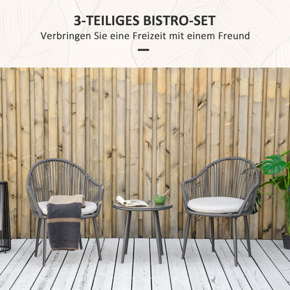 Outsunny Bistro-Set Rattan-Sofa-Set Terrassen-Set, 2 Stühle, 1 Tisch, wetterbeständig, 65 x 63 x 80 cm, Dunkelgrau + Hellgrau