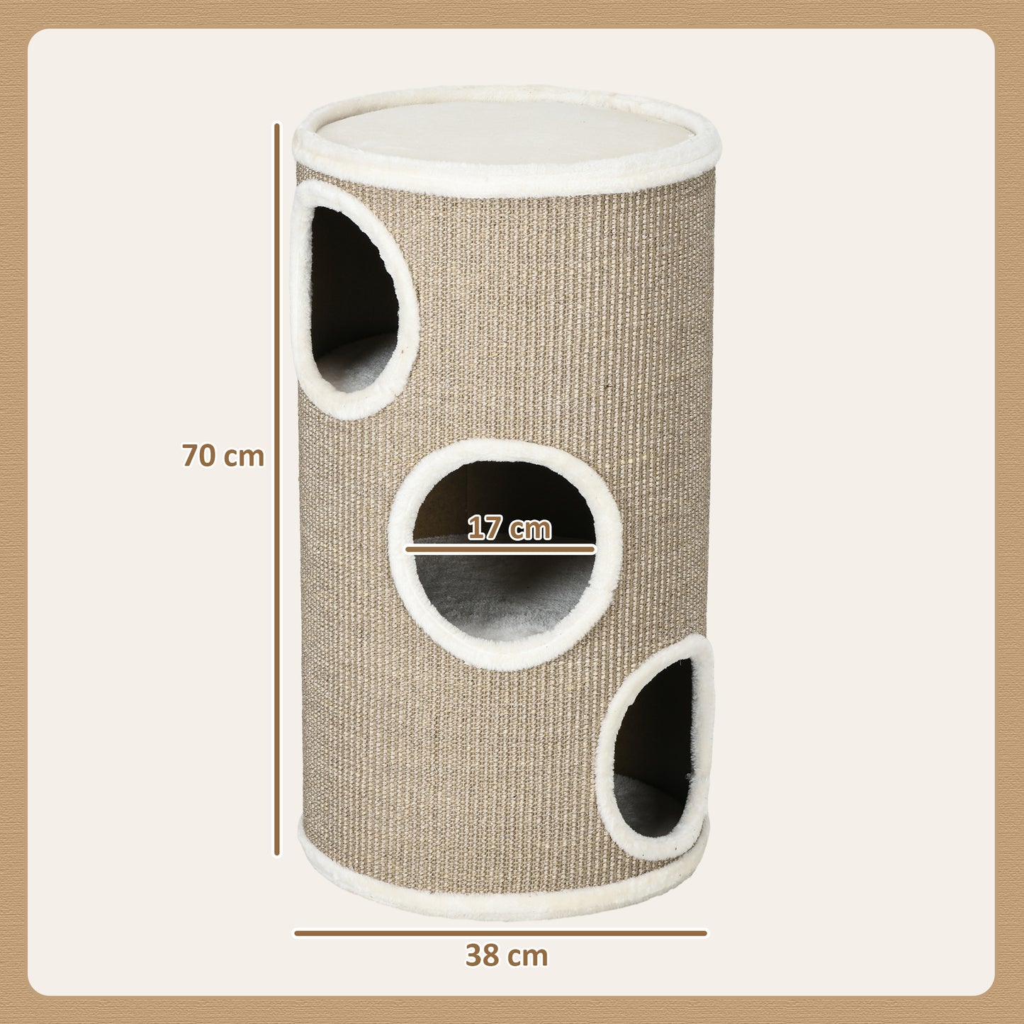 PawHut Katzen Kratztonne, weicher Plüsch, Sisal-Kratzteppich, robust, Ø38 x 70H cm, Braun