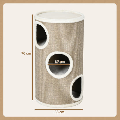 PawHut Katzen Kratztonne, weicher Plüsch, Sisal-Kratzteppich, robust, Ø38 x 70H cm, Braun