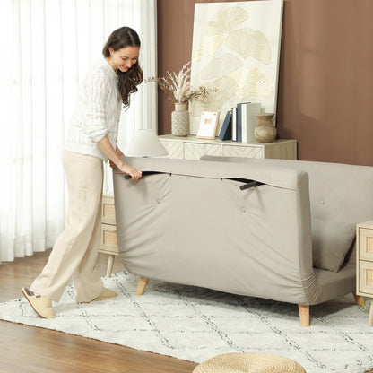 HOMCOM Schlafsofa Relaxsofa Sofa Couch, inkl. 2 Kissen, Samtoptik, 130 x 78 x 79 cm, Beige