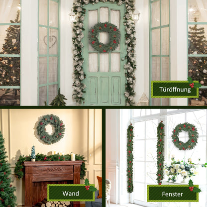 HOMCOM Tannenkranz Türkranz Weihnachtskranz Rückseite mit aufhänge Öse PE Grün Ø60 x 8 cm