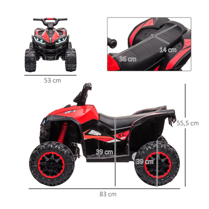 HOMCOM Elektro-Kinderquad, LED-Scheinwerfer, MP3-Player, Stoßdämpfer, ergonomischer Sitz, Rot+Schwarz