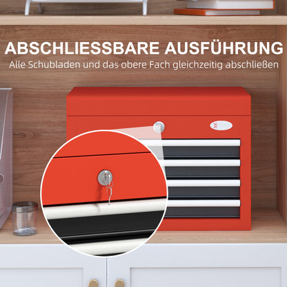 DURHAND Werkzeugkasten Werkzeugtrolley, inkl. Schloss, 2 Schlüssel, 45 cm x 24,5 cm x 32,5 cm, Rot