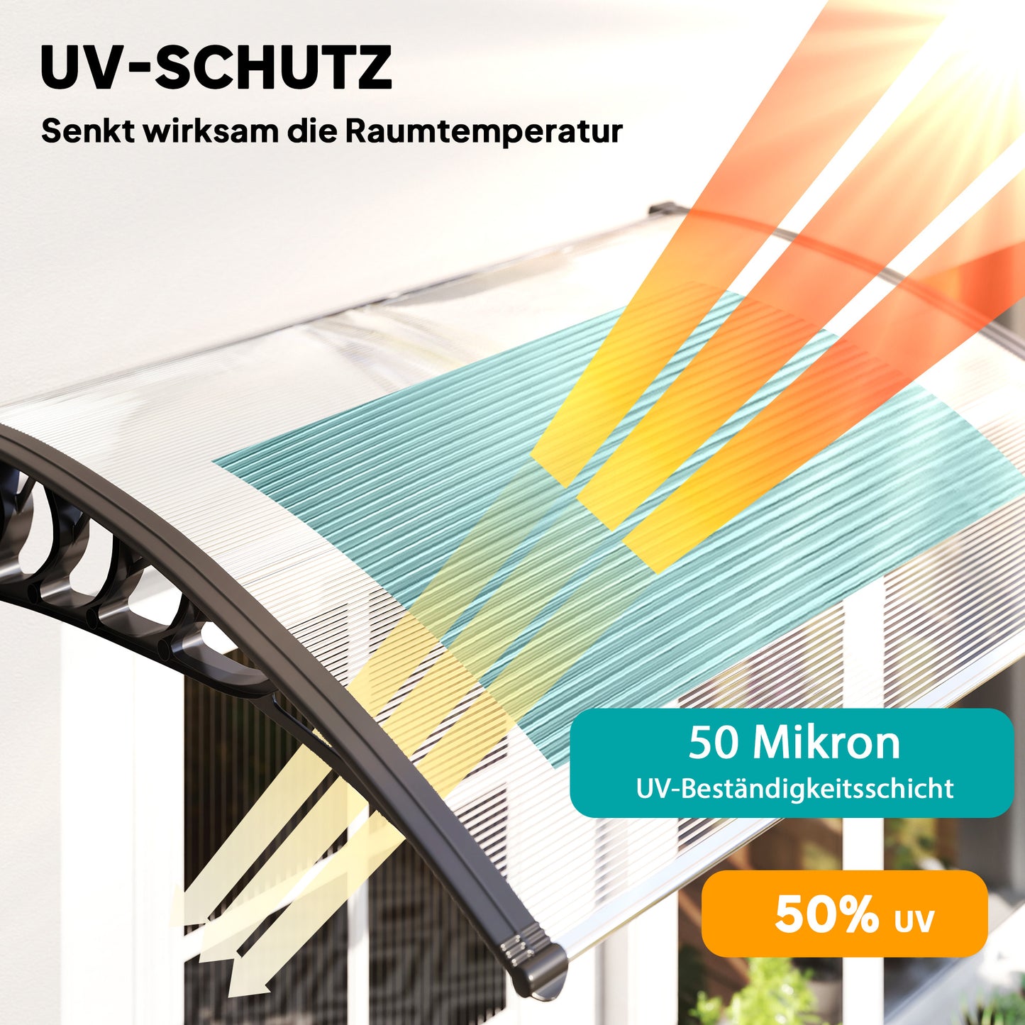 Outsunny Vordach Schutzdach, UV-Beständig, Wasserbeständig, 89x122x24cm, Weiß