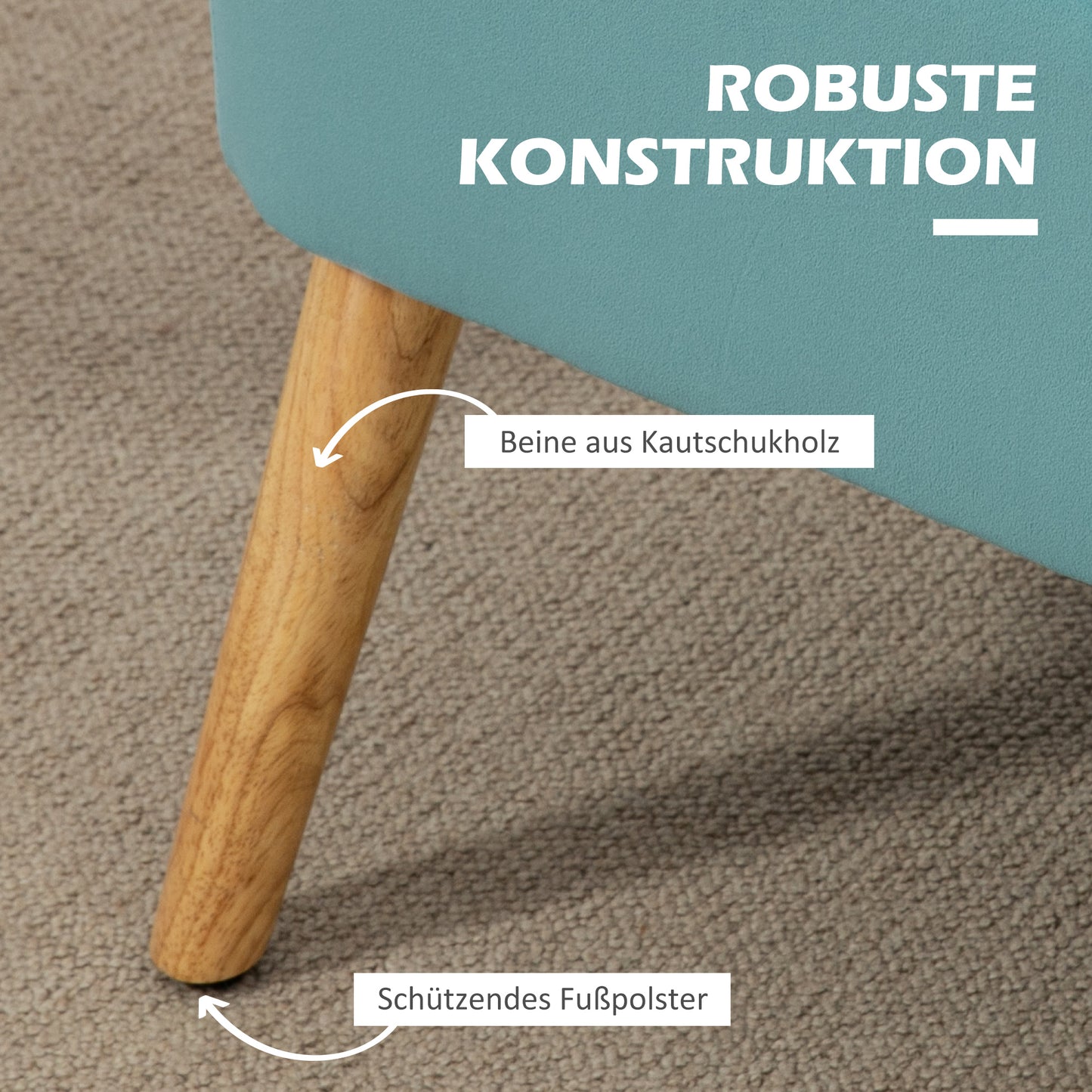 HOMCOM Sofa Retrodesign 2-Sitzer-Sofa, Holzbeine, 117 cm x 56,5 cm x 77 cm, Grün