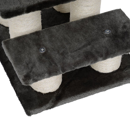 PawHut Hundetreppe 3 Stufen 34 cm Hoch Haustiertreppe für Hunde Katze Katzentreppe mit Kratzstamm Hunderampe Einstiegshilfe für Bett, Sofa, Couch Dunkelgrau
