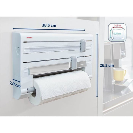 Leifheit Parat ComfortLine 25703 wall-mounted paper dispenser, kitchen wall-mounted paper dispenser for 3 rolls, paper dispenser with sharp blades