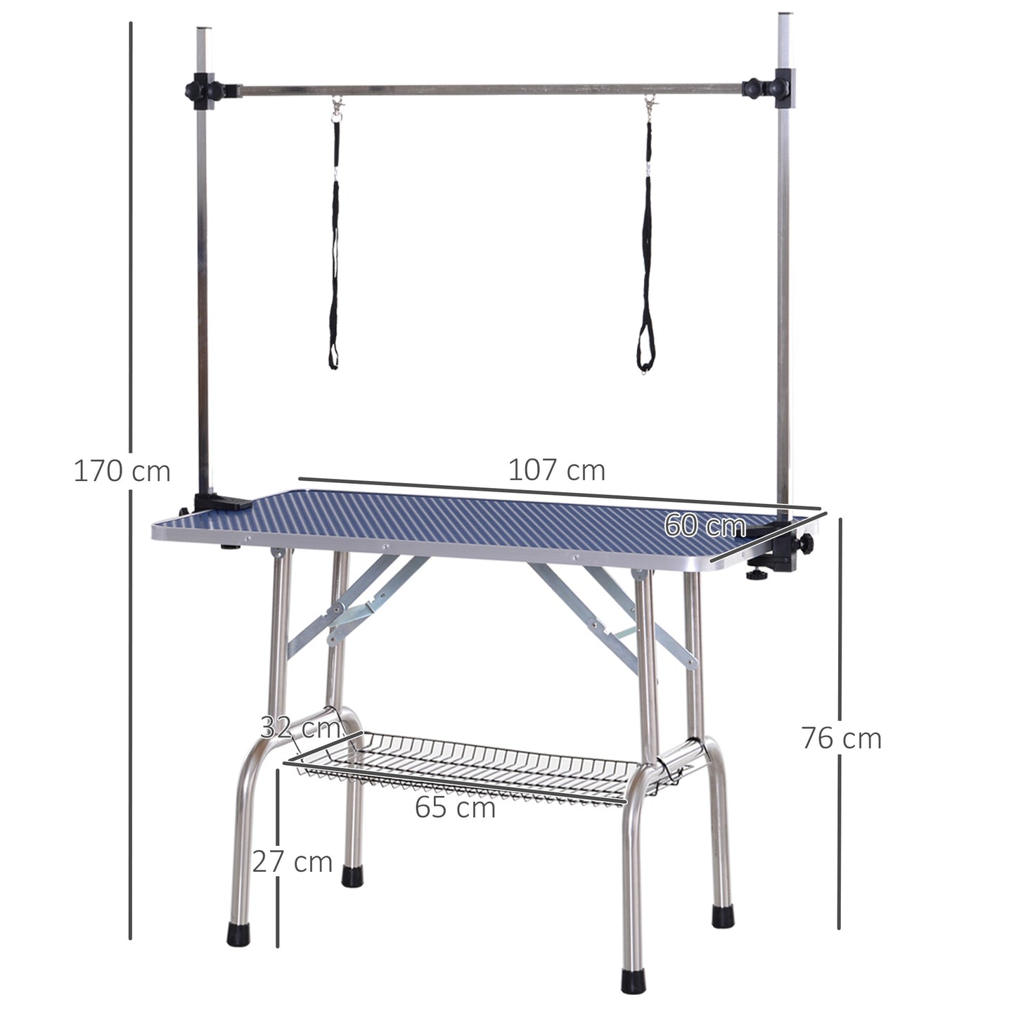 PawHut Dog Grooming Table, Height Adjustable, Foldable Pet Grooming Table, Dog Grooming Table, Dog Grooming Table, Clipping Table with Undercarriage for Dogs and Cats up to 100 kg, Blue