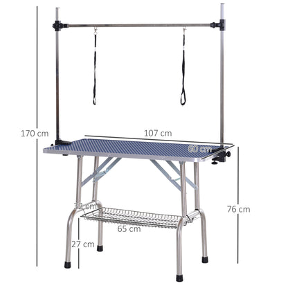 PawHut Dog Grooming Table, Height Adjustable, Foldable Pet Grooming Table, Dog Grooming Table, Dog Grooming Table, Clipping Table with Undercarriage for Dogs and Cats up to 100 kg, Blue