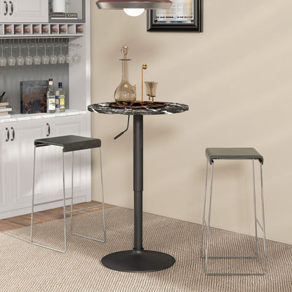 HOMCOM Bartisch für 2 Personen, höhenverstellbar, Marmoroptik, 60 x 60 x 68-93,5 cm, Schwarz
