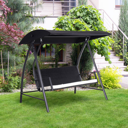 Outsunny Hollywoodschaukel 3-Sitzer aus Polyrattan Gartenschaukel mit verstellbar Sonnendach Sonnenschutz Sitzkissen Hängebank bis 360 kg belastbar Hängeschaukel für Garten 198x124x179cm Schwarz