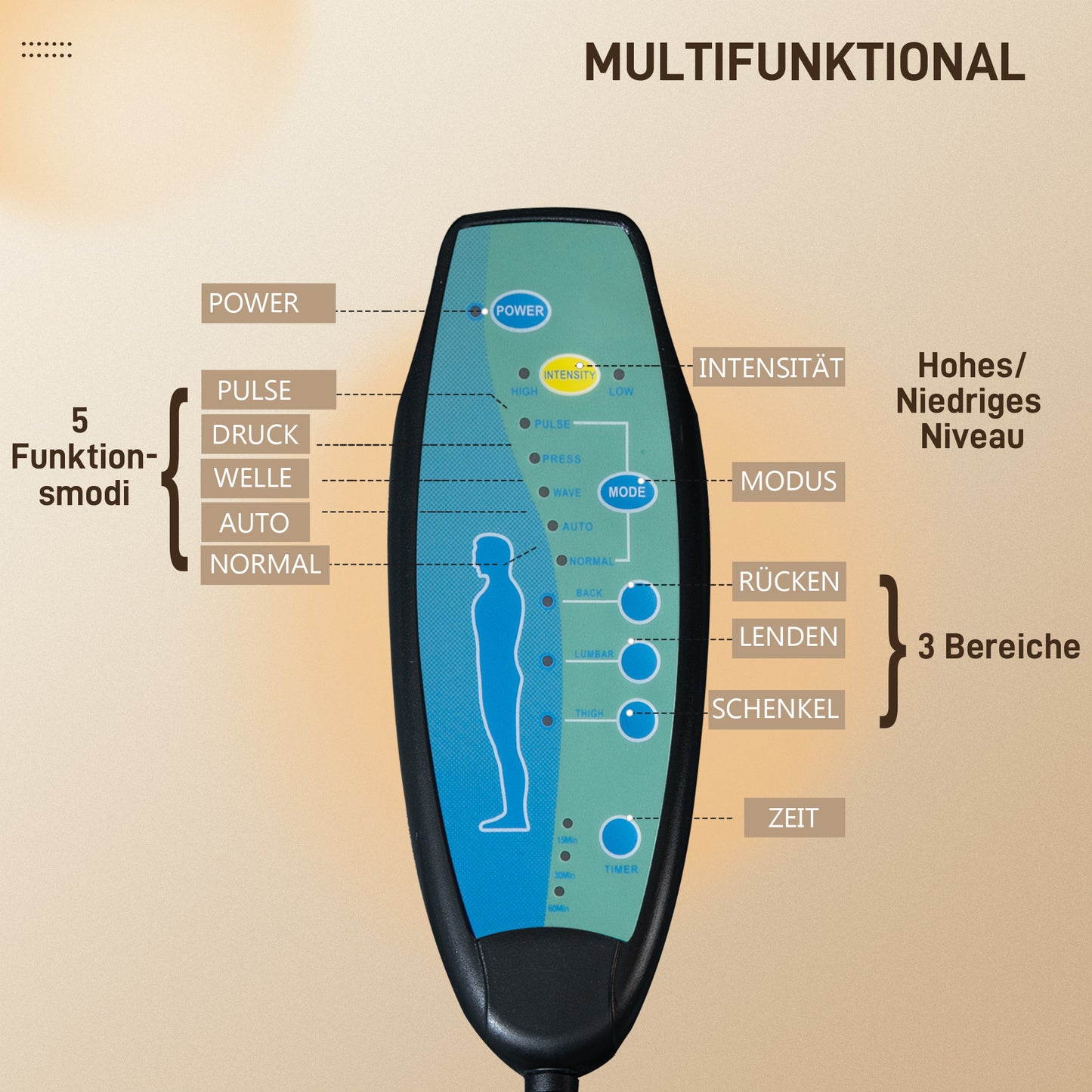 Vinsetto Bürostuhl med Massagefunktion, Ergonomischer Schreibtischstuhl med Liege- &amp; Drehfunktion, med Fußstütze, Schwarz