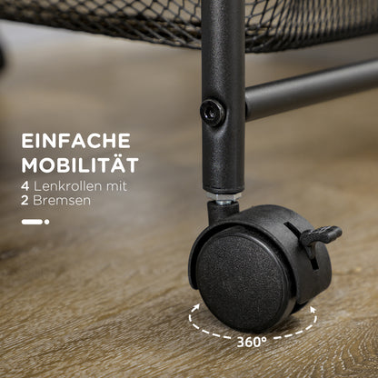 HOMCOM Rollwagen mit 4 Körben, Küchenwagen, 4 Räder mit 2 Bremsen, Allzweckwagen, Schwarz, 41,5 x 31 x 66 cm