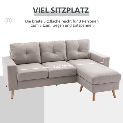 HOMCOM 3-Sitzer-Ecksofa, Leinenoptik, Wendbare Chaiselongue, 193x136x85 cm, Hellgrau
