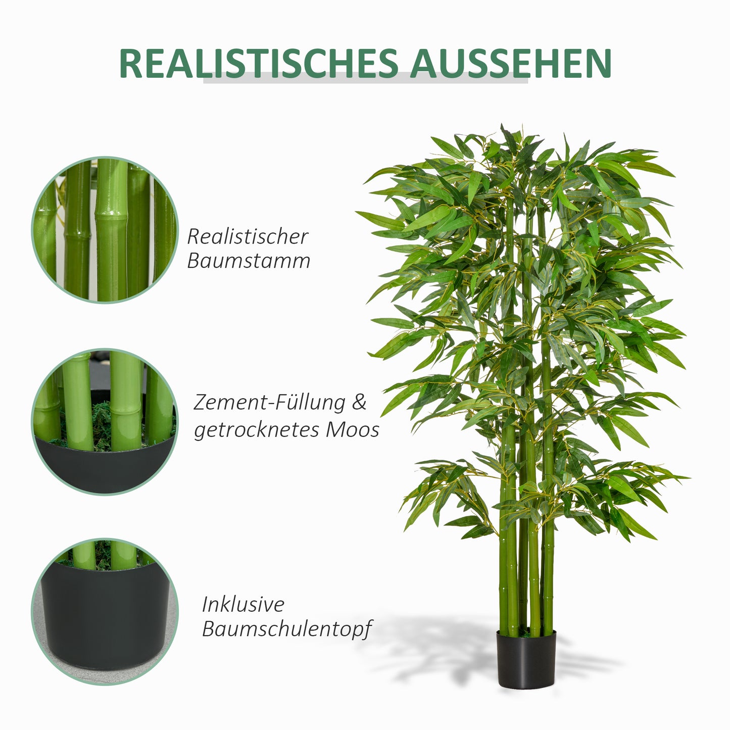 HOMCOM Künstlicher Bambus groß 160 cm Kunstpflanze, Kunstbambus, Plastik Künstliche Pflanzen im Topf, Fake Plant wie echt für Wohnzimmer Schlafzimmer Büro Garten Moderne Dekoration Geschenk