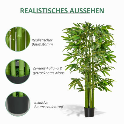 HOMCOM Künstlicher Bambus groß 160 cm Kunstpflanze, Kunstbambus, Plastik Künstliche Pflanzen im Topf, Fake Plant wie echt für Wohnzimmer Schlafzimmer Büro Garten Moderne Dekoration Geschenk