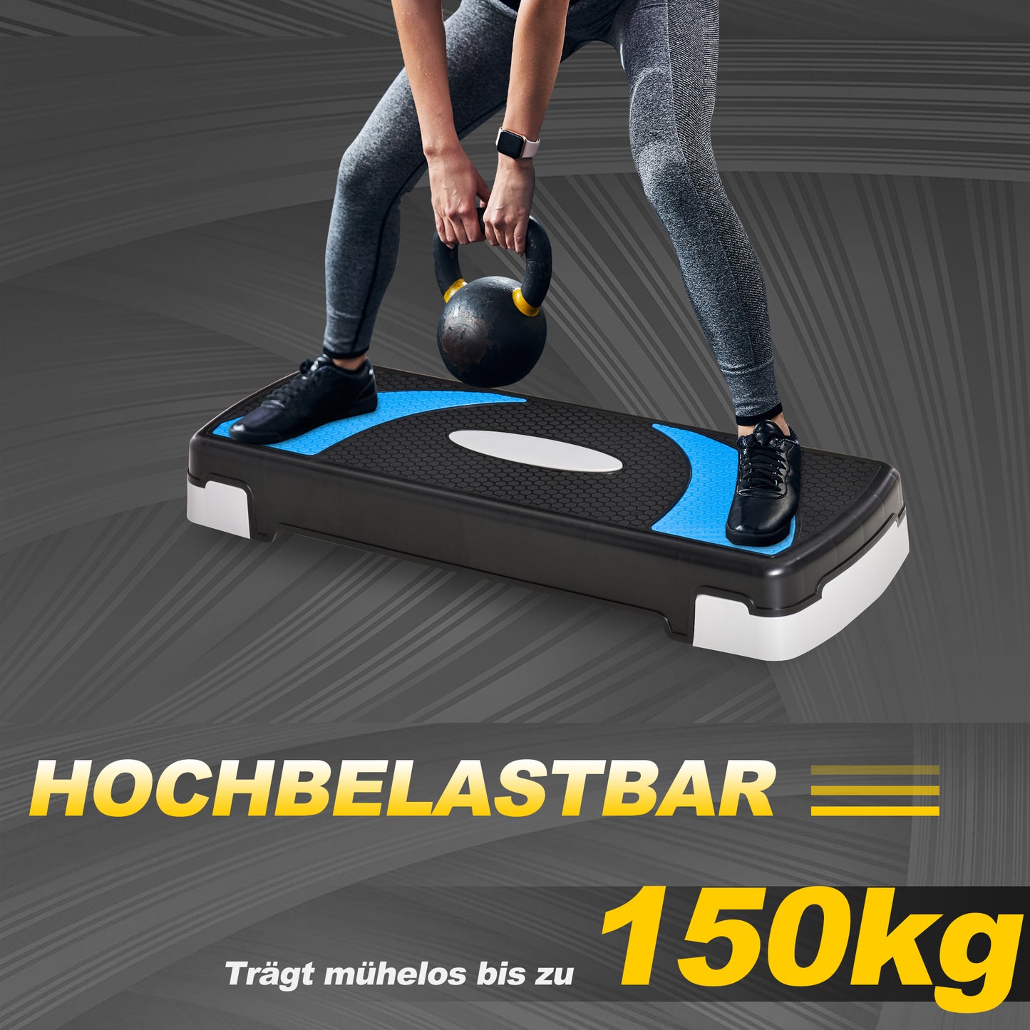HOMCOM Aerobic-Stepper 3-stufig höhenverstellbar 80 x 31 x 20 cm Schwarz+Hellblau+Grau