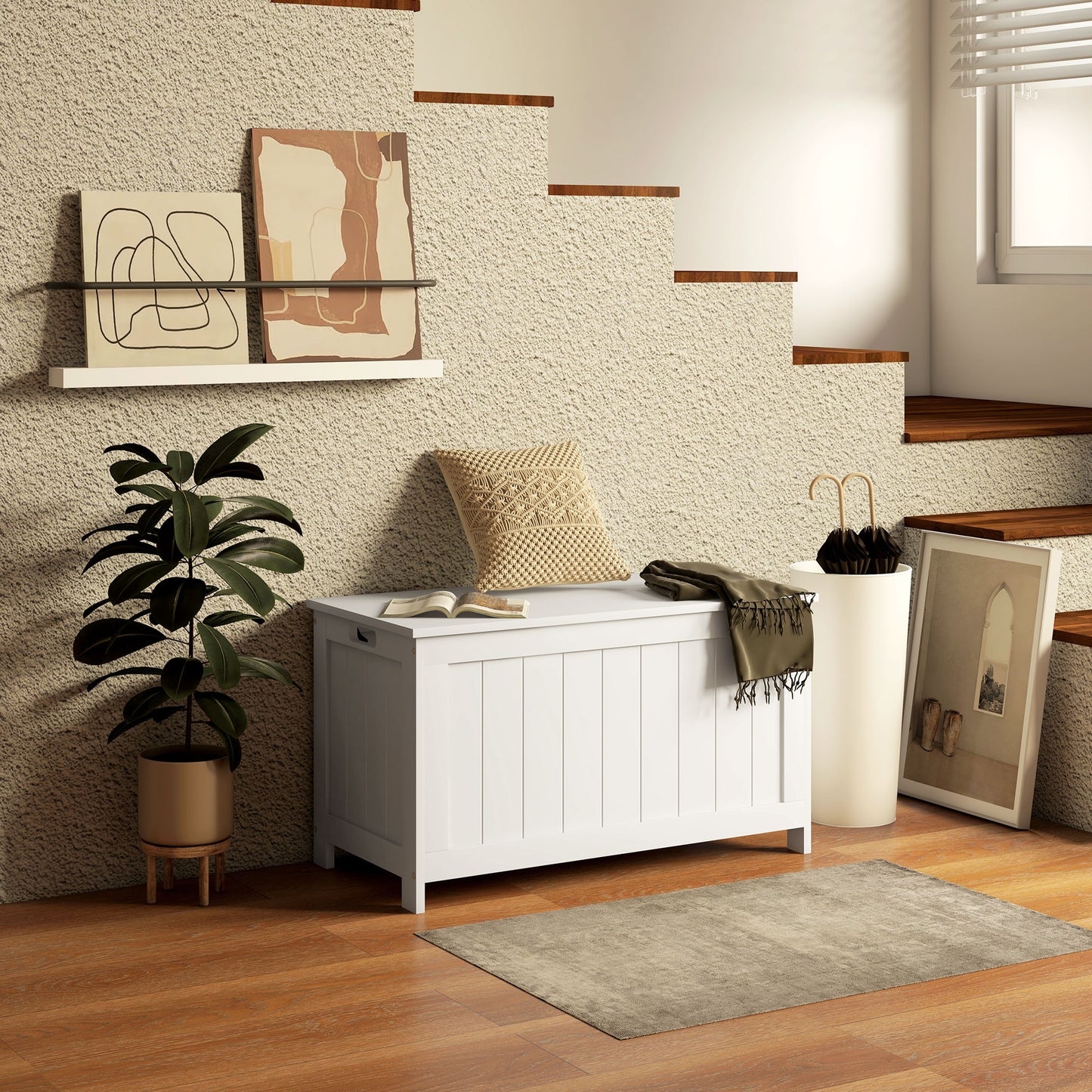 HOMCOM Aufbewahrungsbox Aufbewahrunskiste Spielzeugtruhe, MDF, 2 Griffe, 81 x 40 x 46 cm, Weiß